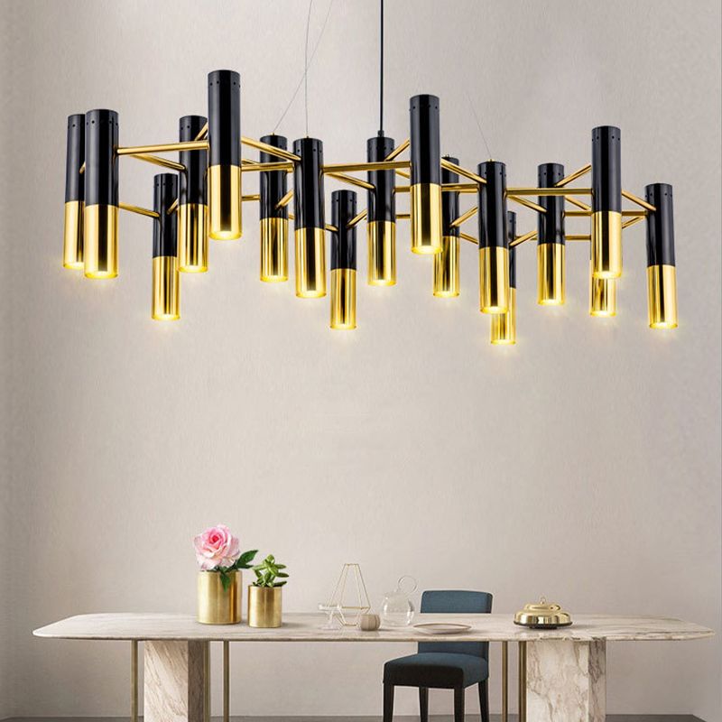 Postmodern metalen kroonluchter verlichtingsarmatuur zwart-gouden hanglamp voor zitkamer