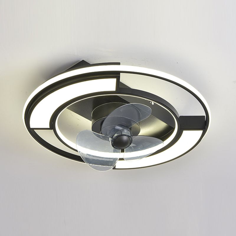 Lámpara de ventilador LED geométrico moderno de 360 ​​grados de semi flush de montaje de montaje con rubor