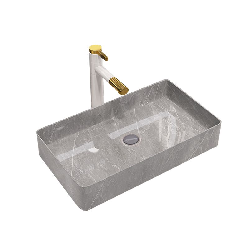 Modern Bathroom Sink Porcelain Rectangular Vessel Sink with Pop-Up Drain