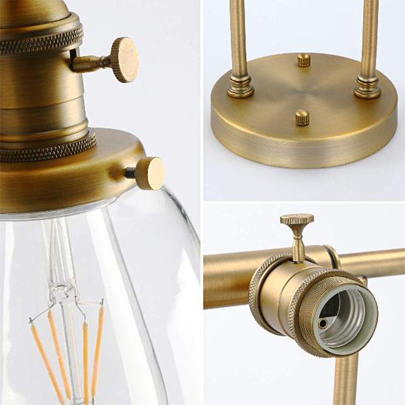 3-Bulb Cone Wall Mounted Light Fixture Industrial Brass Clear Glass Lighting for Restaurant