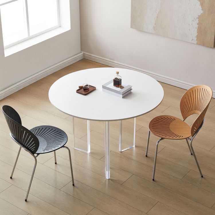 White Stone Dining Table Modern Round Dining Table with Acrylic Legs