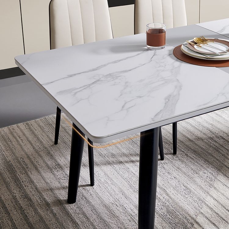 White Stone Dinette Set with Black Legs 1/2/5/7 Pieces Modern Dining Table Set