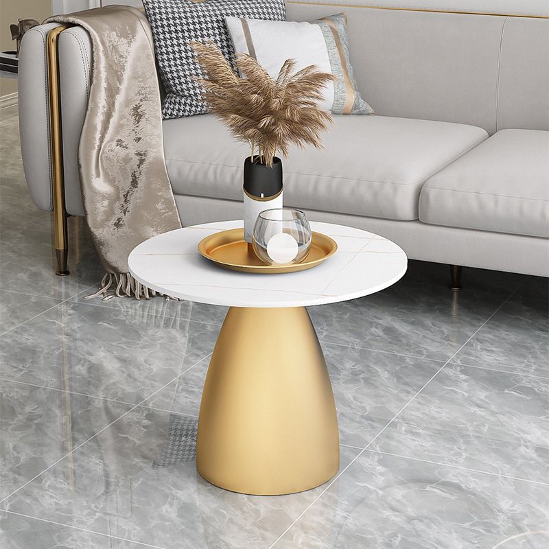 Mid-Century Modern Pedestal Metal Tray Top Round Single Coffee Table