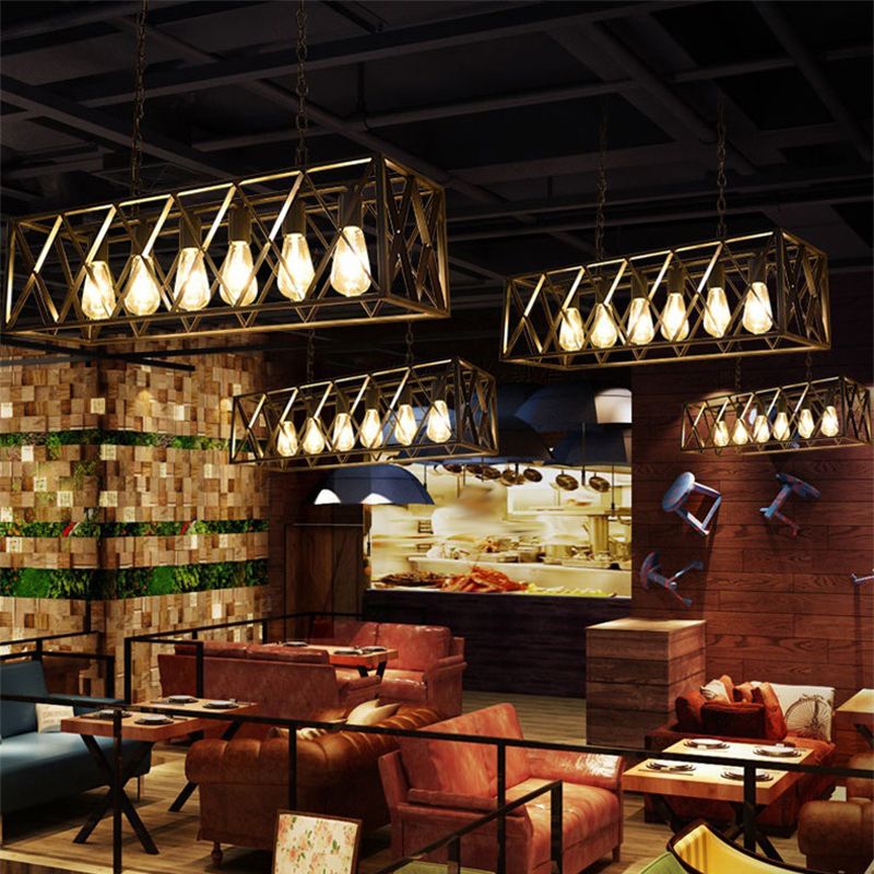 Industrial Rectangular Island Pendant Lights Metal Multiple-Light Island Light Fixtures