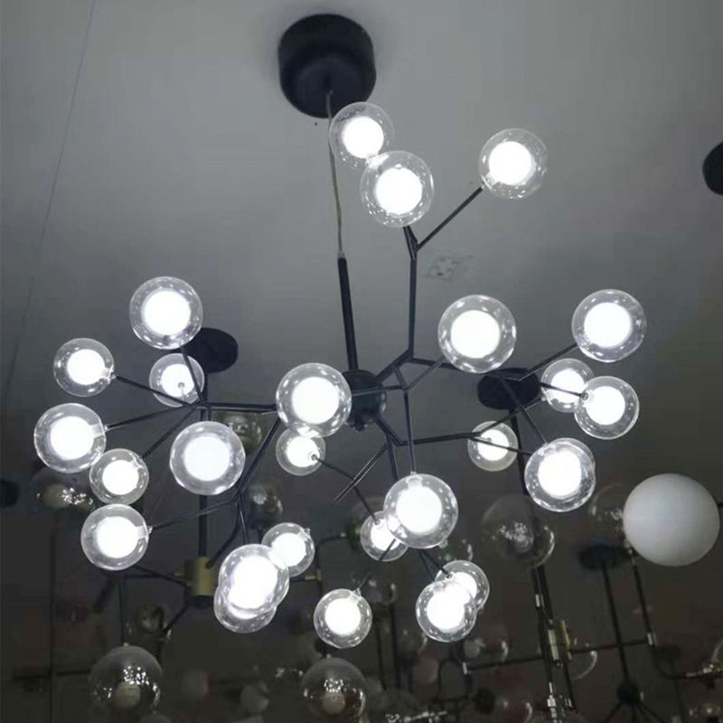 Iluminación de lámpara de araña redonda de vidrio transparente minimalista LE LECHE PARTIZA DE LED NEGRO para comedor