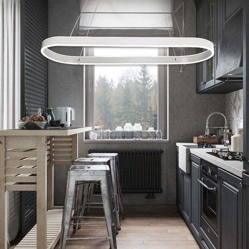 Moderner Stil Linearer Form Island Beleuchtung Ideen Metal 2 Light Island Anhänger in Weiß