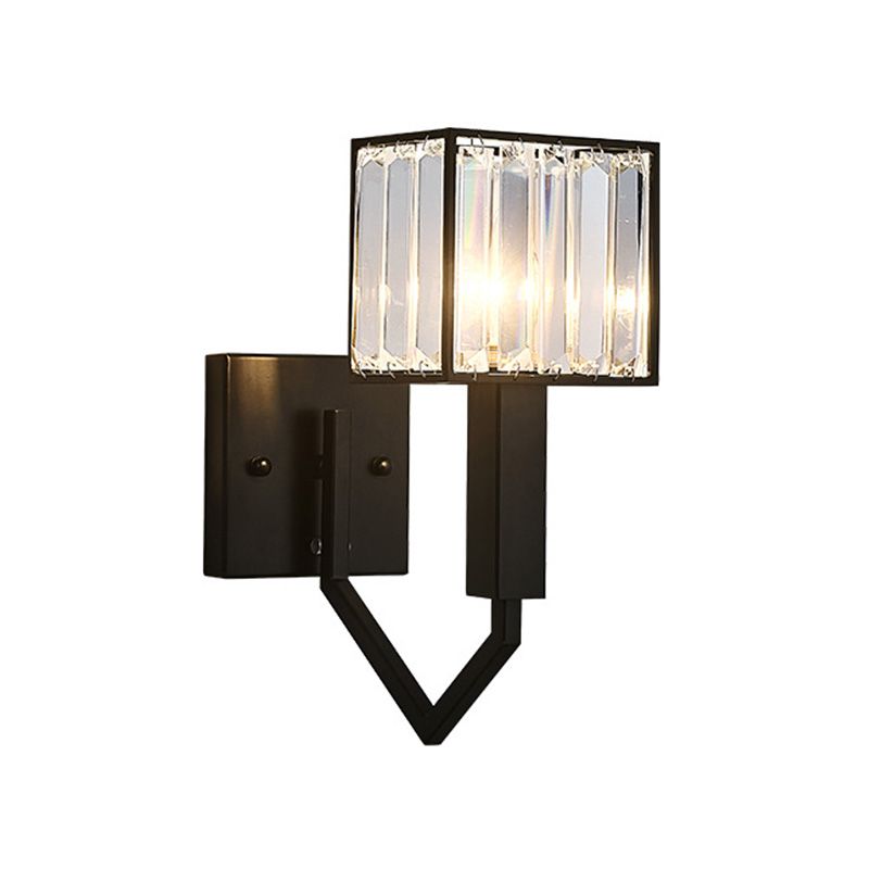 Black Finish Rectangle Wall Lamp Modernist Style 1 Light Clear Crystal and Metal Wall Sconce Fixture