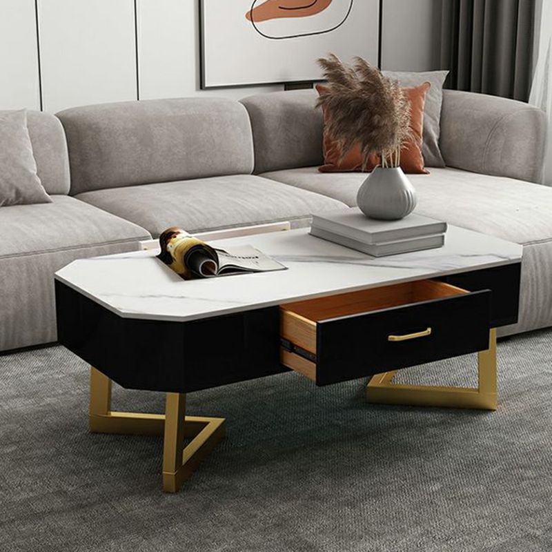 17.7" Tall Modern Metal Sled Base Slate Rectangular Top Coffee Table with Drawers