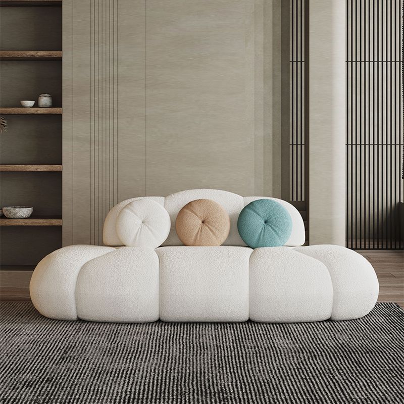 29.5" H Contemporary White Wool Sewn Pillow Back Armless Sofa for Apartment