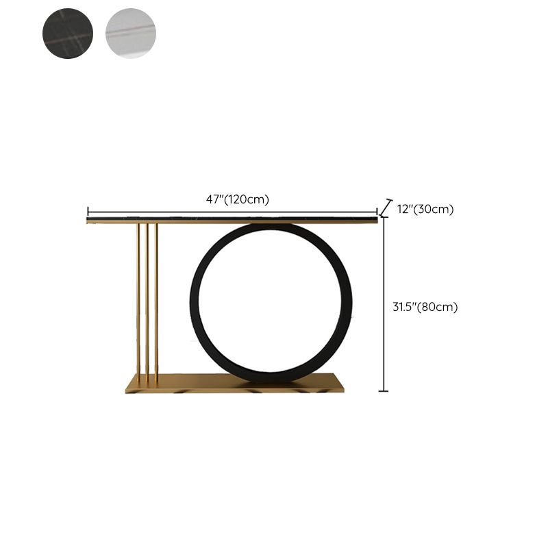 Rectangle Glam Console Table Antique Finish Console Sofa Table in Marble