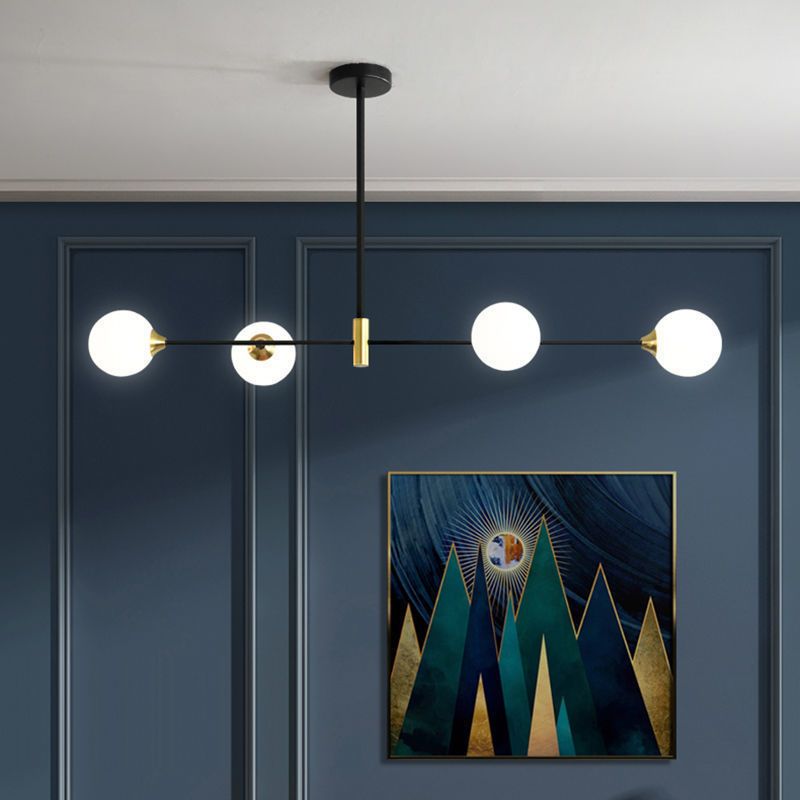 Linear Ceiling Pendant Light Minimalist Glass Hanging Lamp in Black