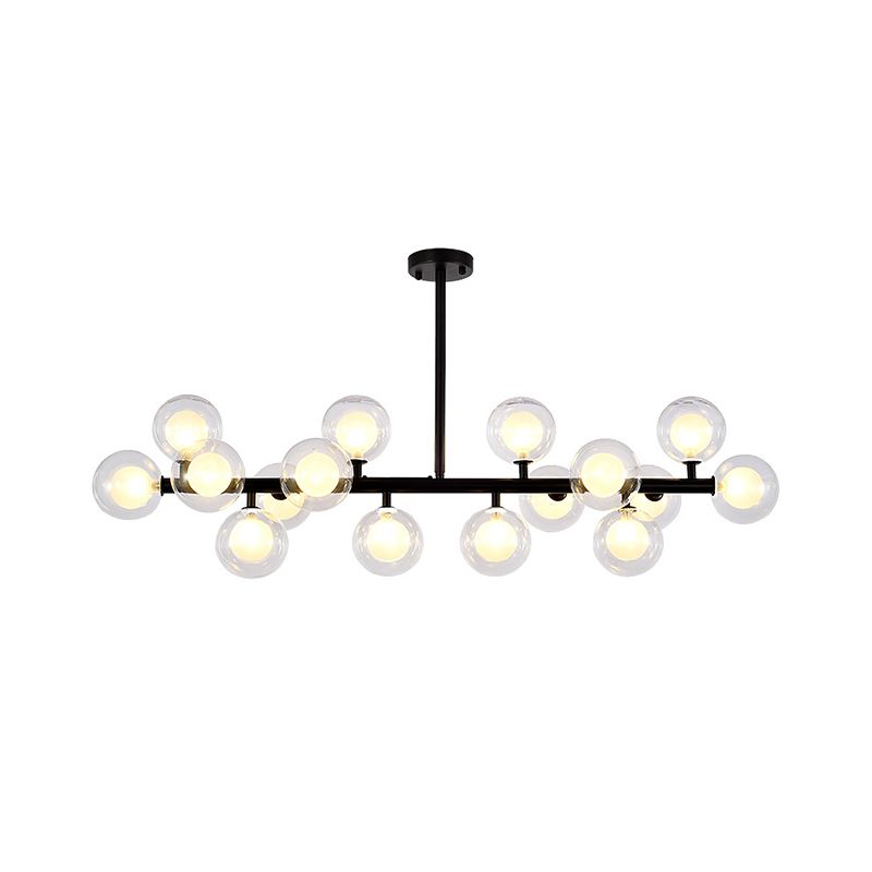 Clear and Frosted Glass Orb Island Lamp Contemporary 16 Heads Hanging Ceiling Light for Living Room