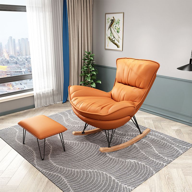 Wing Back Rocking Chair Solid Wood Rocker Chair with Ottoman