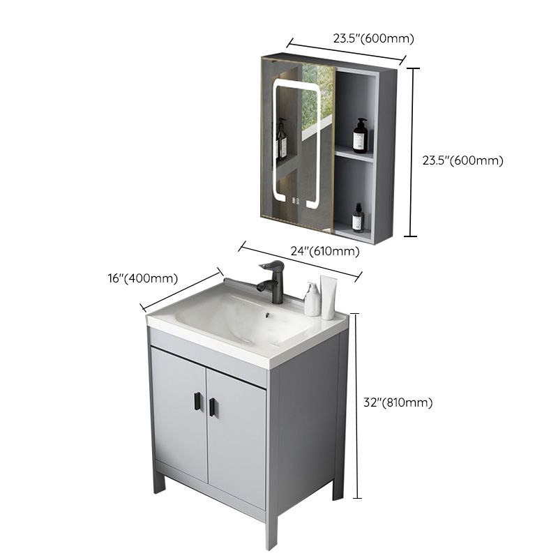 Contemporary Sink Vanity Freestanding Mirror Cabinet Open Console with Sink Set