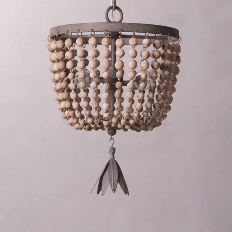 Iluminación de lámpara de cúpula de madera retro blanca 3 bombillas luz de techo colgante con cadena ajustable, 8.5 "/16" de ancho