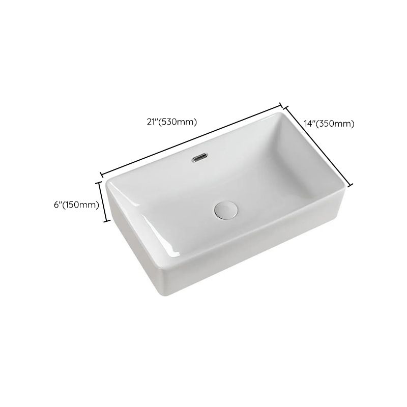 Modern Bathroom Sink Porcelain Rectangular with Pop-Up Drain and Overflow Vessel Sink