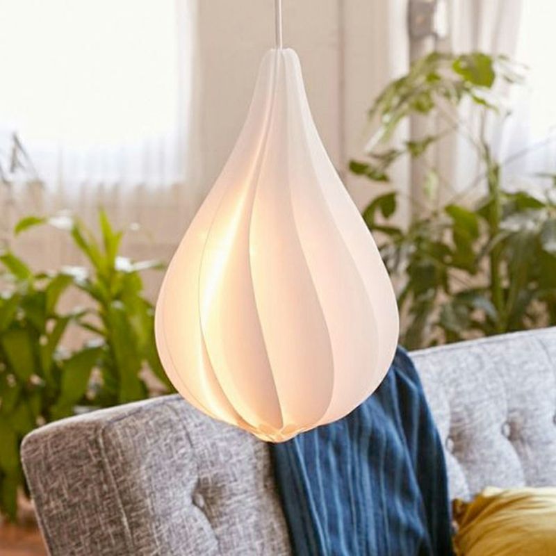 White Drop Shaped Pendulum Light Decorative 1 Bulb Plastic Pendant Lamp for Living Room
