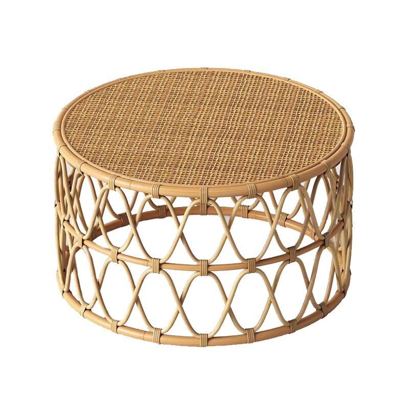 Scandinavian Round Top Coffee Table Rattan Drum Cocktail Table