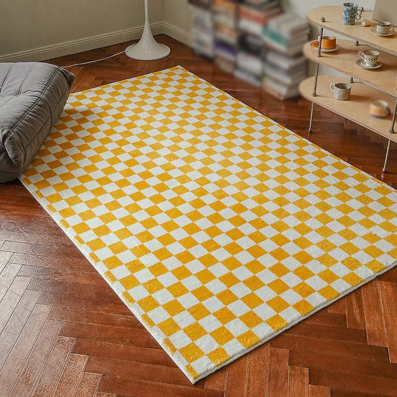 Green Modern Rug Polyester Grid Rug Stain Resistant Rug for Living Room
