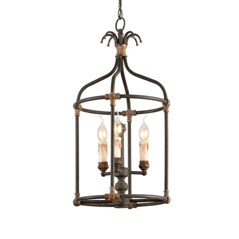 Birdcage Living Room Chandelier Lighting Rustic Metallic 3 Bulb Black and Gold Pendant lampe