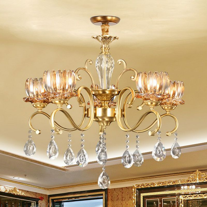 Bloem woonkamer hangende lamp retro helder kristallen glas messing kroonluchter verlichtingsarmatuur
