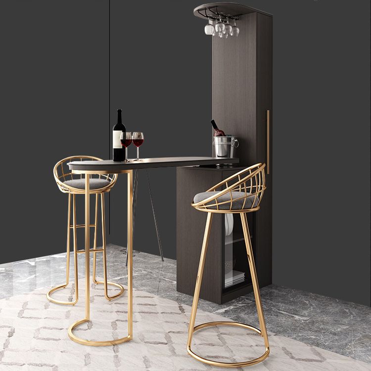 Glam Wood Telescopic Bar Table with Wine Cabinet for Living Room
