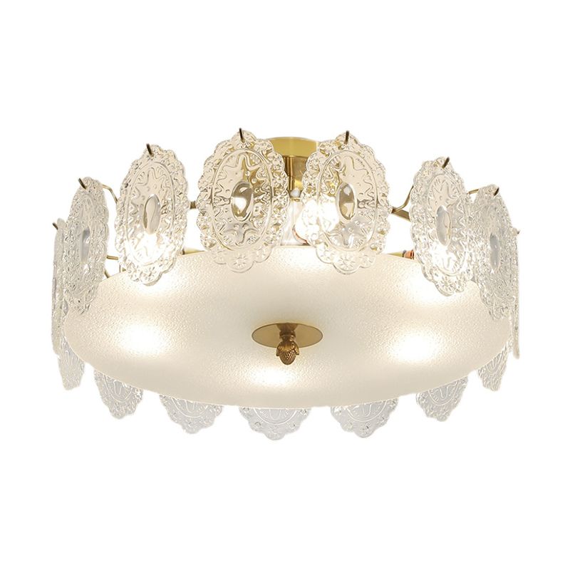 Modern Semi Flush Ceiling Lamp Multi Lights Ceiling Mount Light with Glass Shade