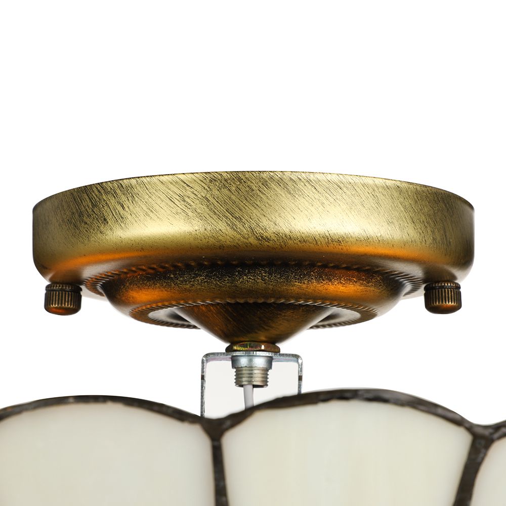 Living Room Ceiling Lights Rustic Style 10"/12" Inch Dome Flush Mount Light Fixture with Jewel Decoration in White/Beige/Blue/Clear