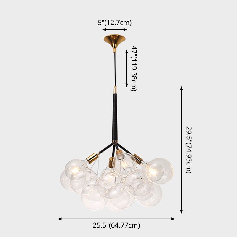 Luce a bolla di vetro trasparente Luce moderna semplicità soggiorno Lampada lampadario con catena regolabile da 47 "