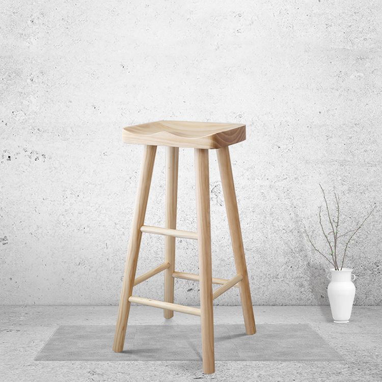 Contemporary Bar and Counter Stool Natural Finish Stool with 4 Wood Legs