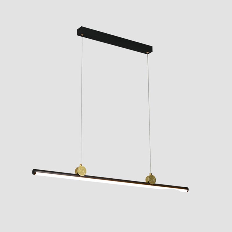 Black Aluminum Island Light Modern Linear Restaurant Hanging Lamp with Acrylic Shade