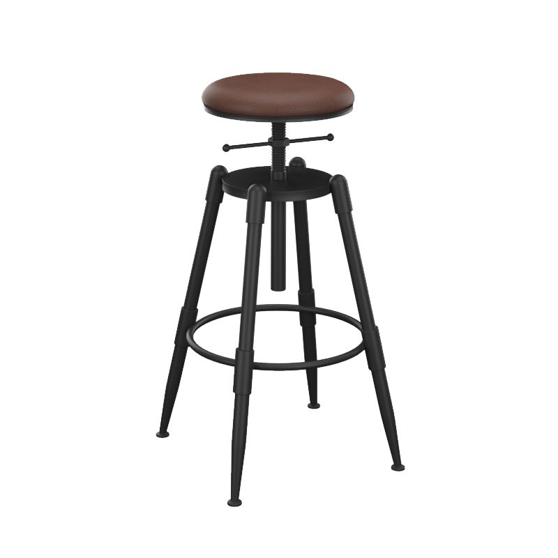 Metal Adjustable Height Bar Stool Contemporary Round Seat in Black
