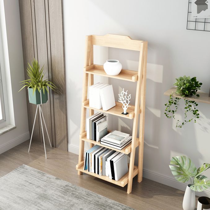 Modern Walnut Open Book Shelf Ladder Shelf Bookcase for Study Room