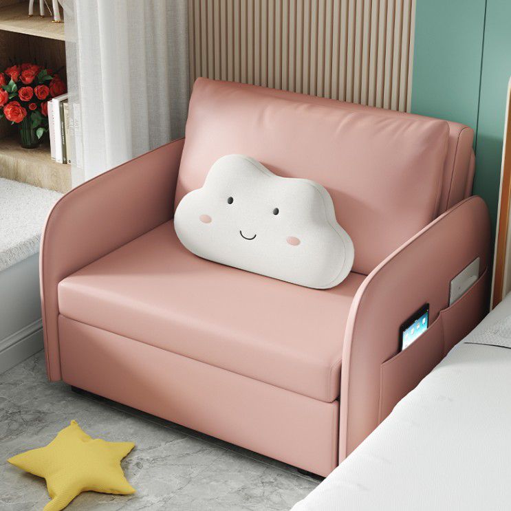 Faux leather Sleeper Sofa 32.28" Wide Pink Foldable Armless Sofa Bed
