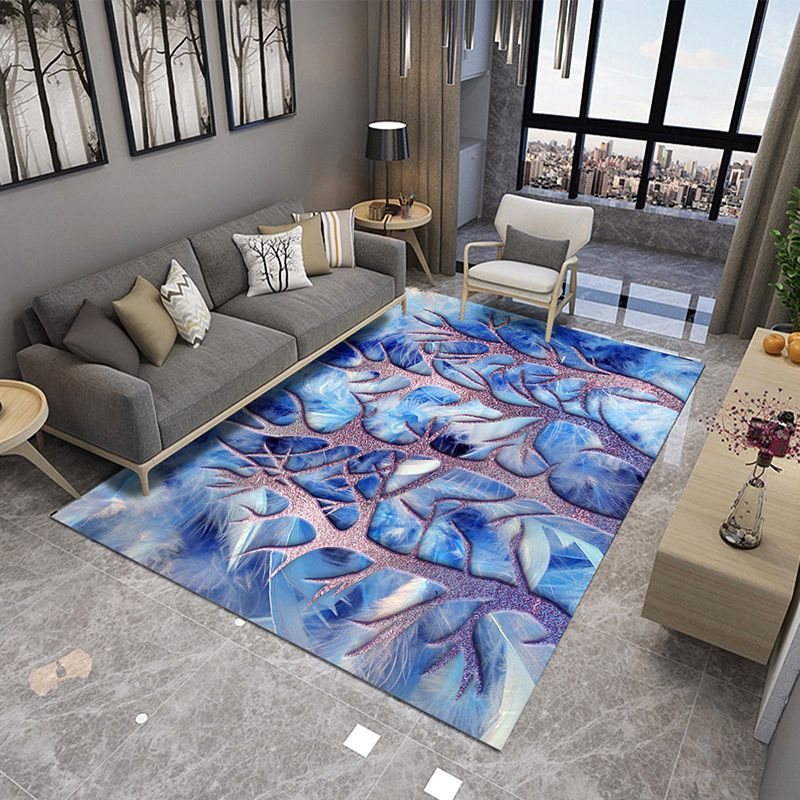 Dark Pink Simple Rug Polyester Plant Rug Stain Resistant Rug for Living Room