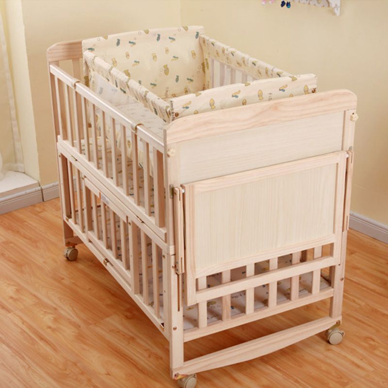 Washed Natural Pine Nursery Bed Modern Nursery Crib with Mattress
