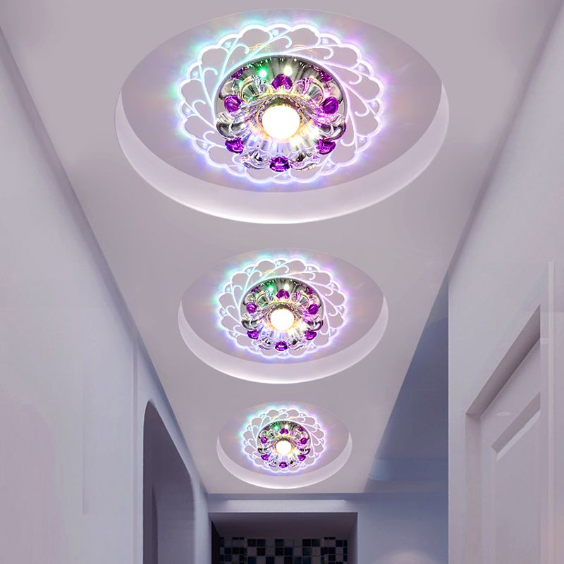 Plafonnier encastré en cristal à bord biseauté transparent Bloom LED couloir chaud / multicolore lampe fluorescente moderne