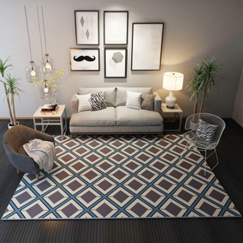Coffee Novelty Rug Polyester Geometric Pattern Rug Washable Area Rug for Living Room
