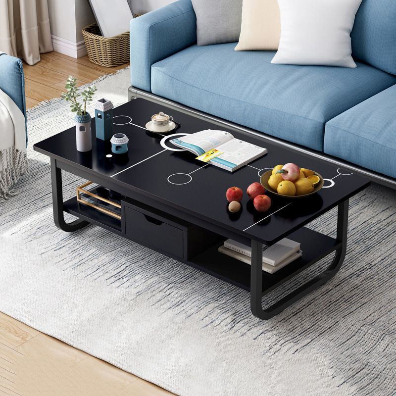 Wood Modern Double Pedestal Coffee Table Rectangle Table, 39.4"/47.2"