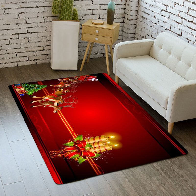 Red Santa Claus Rug Polyester Modern Area Rug Non-Slip Backing Rug for Home Decor