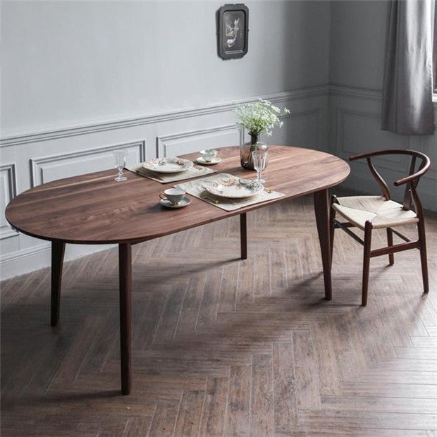 Simple Style Dining Table Solid Wood Oval 4 Legs Base Table for Kitchen and Home