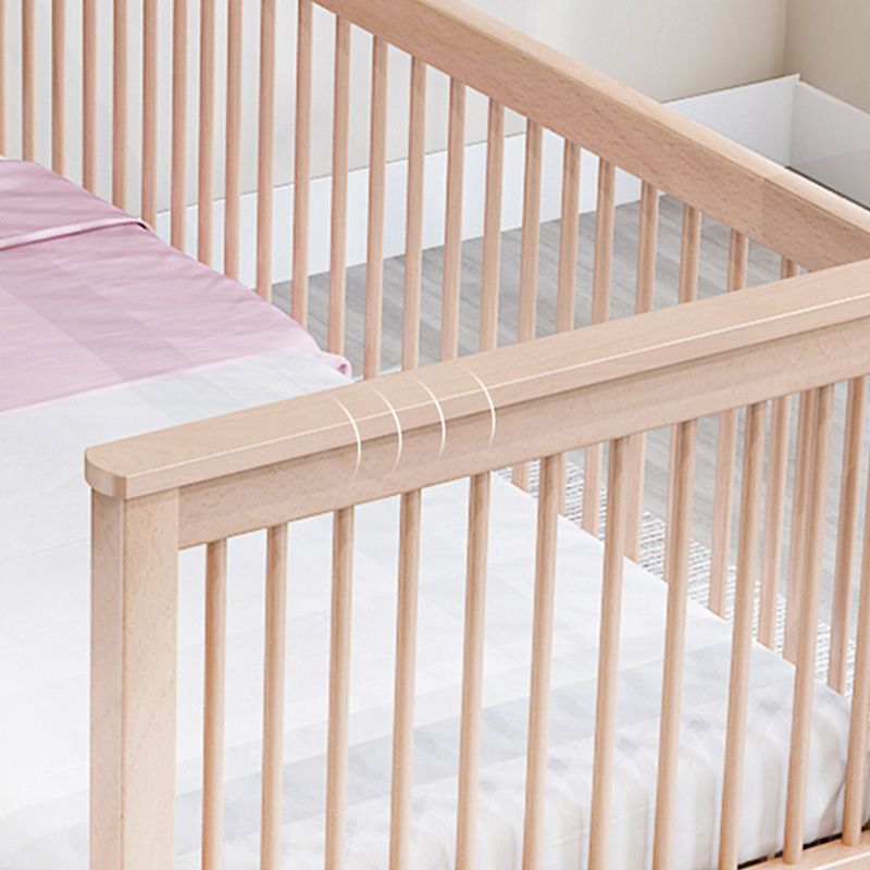 Farmhouse Style Beech Crib Solid Wood Baby Crib with Guardrails