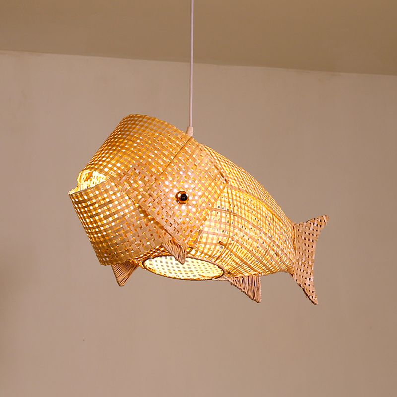 Bamboo Japanese Pendant Light Creative Fish 1-Light Hanging Ceiling Light