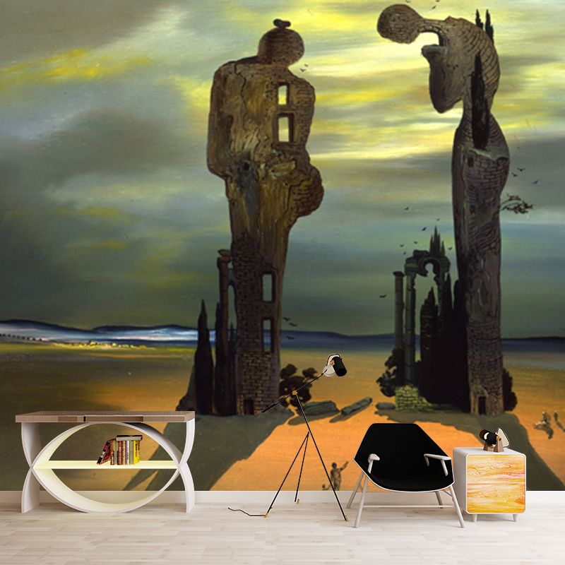 Large Surrealism Wallpaper Mural Brown Archeological Reminiscence Millets Angelus Wall Covering, Custom Size