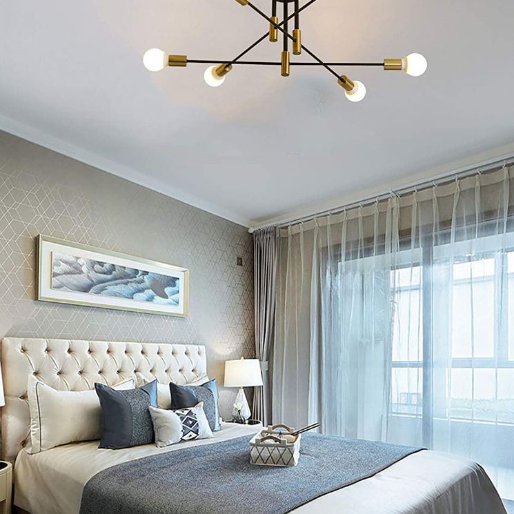 Industrial Vintage Radial Semi-Flush Mount Metal Ceiling Fixture in Black and Gold