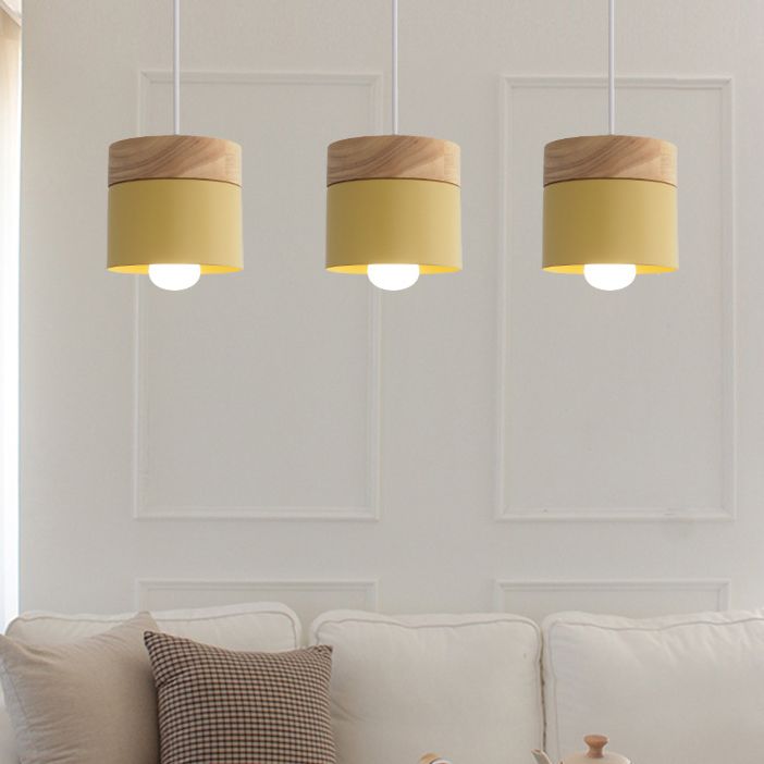 Indoor macaroon cilinder hanger licht houten mini plafondlamp in metalen schaduw