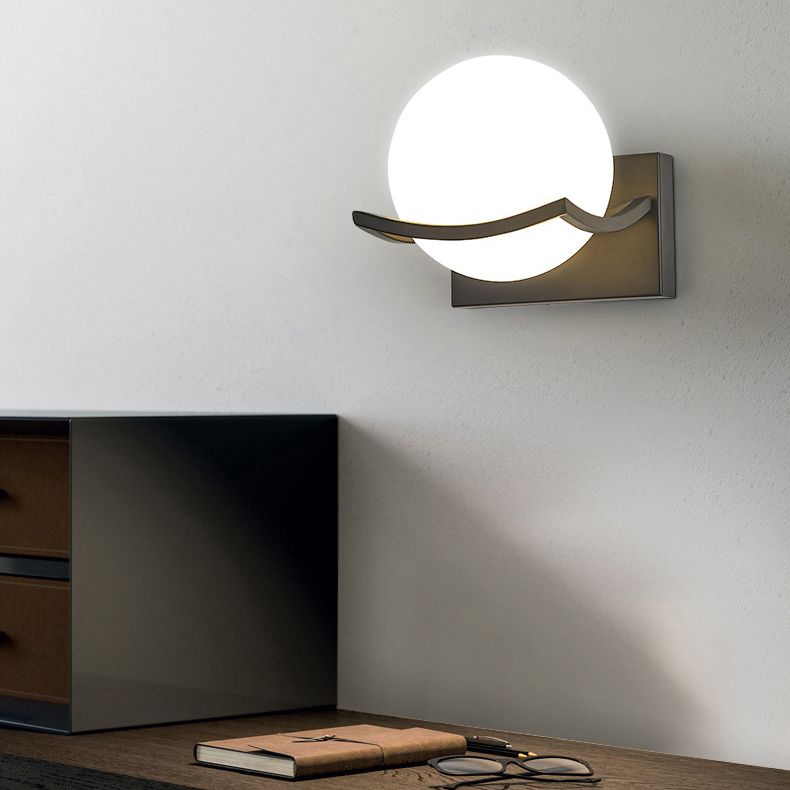 Black Globe Wall Lamp in Modern Creative Style Wrought Iron Wall Light with Glass Shade