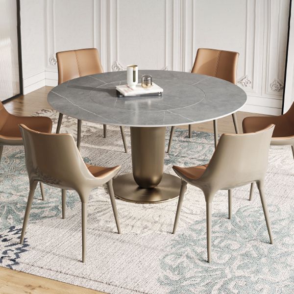 Grey Round Dining Table Stone Top Dining Table with Pedestal