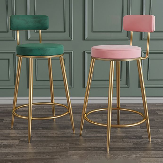 Glam Velvet Restaurant Counter Stool Matte Finish Footrest Barstool