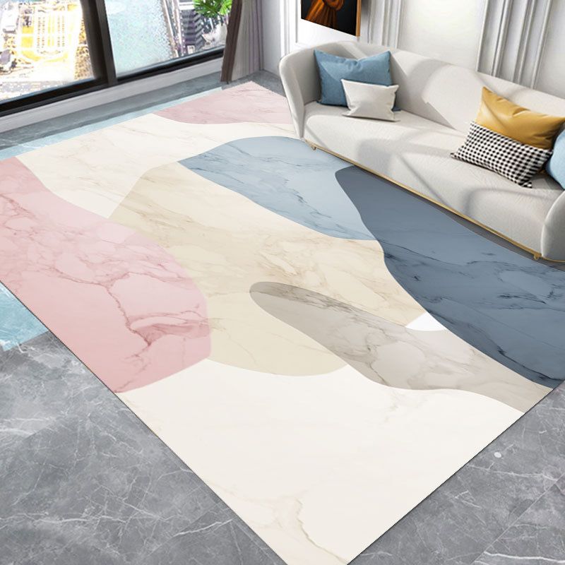 Light Blue Graphic Rug Polyester Modern Indoor Rug Non-Slip Backing Rug for Drawing Room